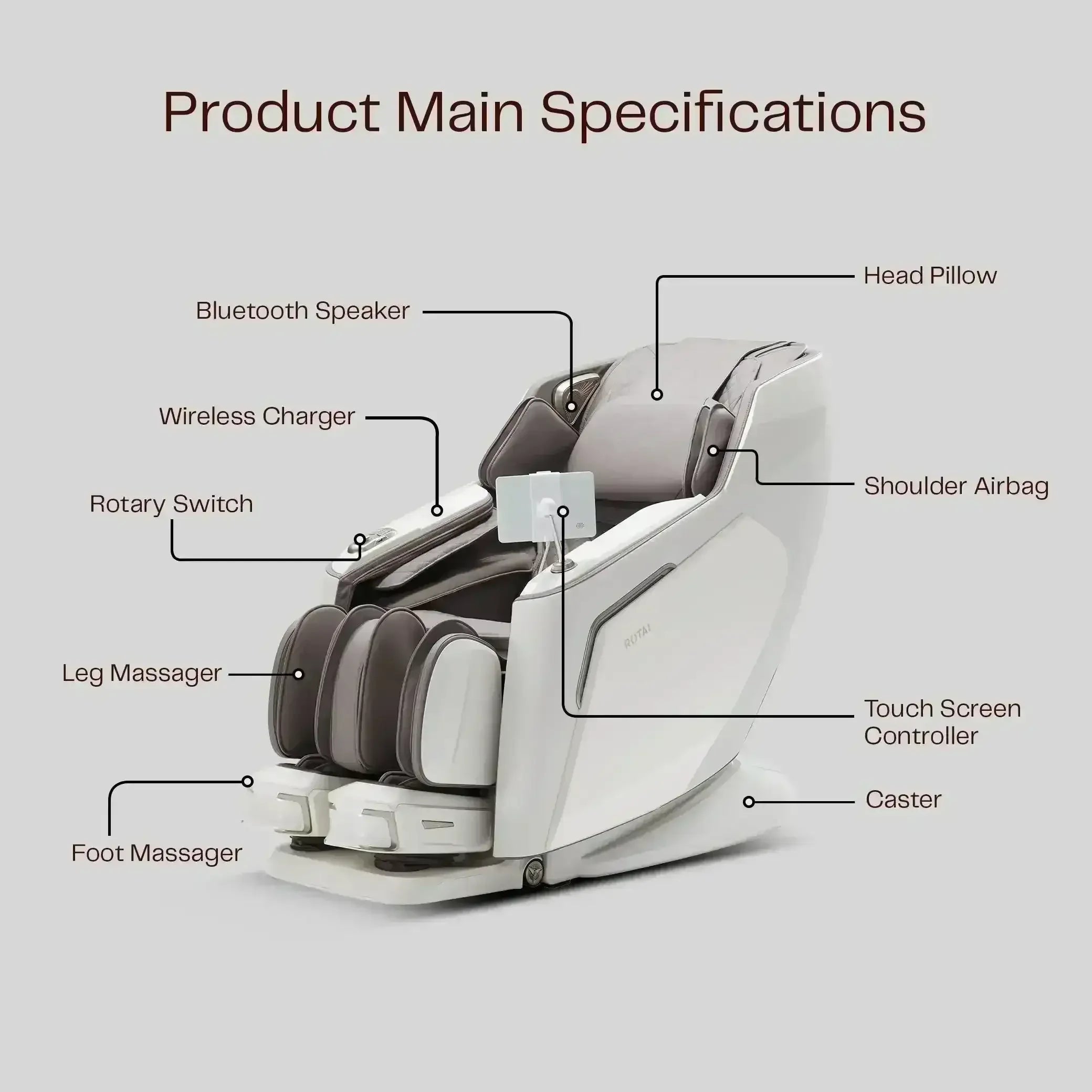 Vanquish Massage Chair (White) - Rotai - Best Massage Chair in Dubai UAE - Shop massage chairs in UAE, Saudi Arabia -Therapy Massage Chairs - Back, Neck, & Leg Pain Relief