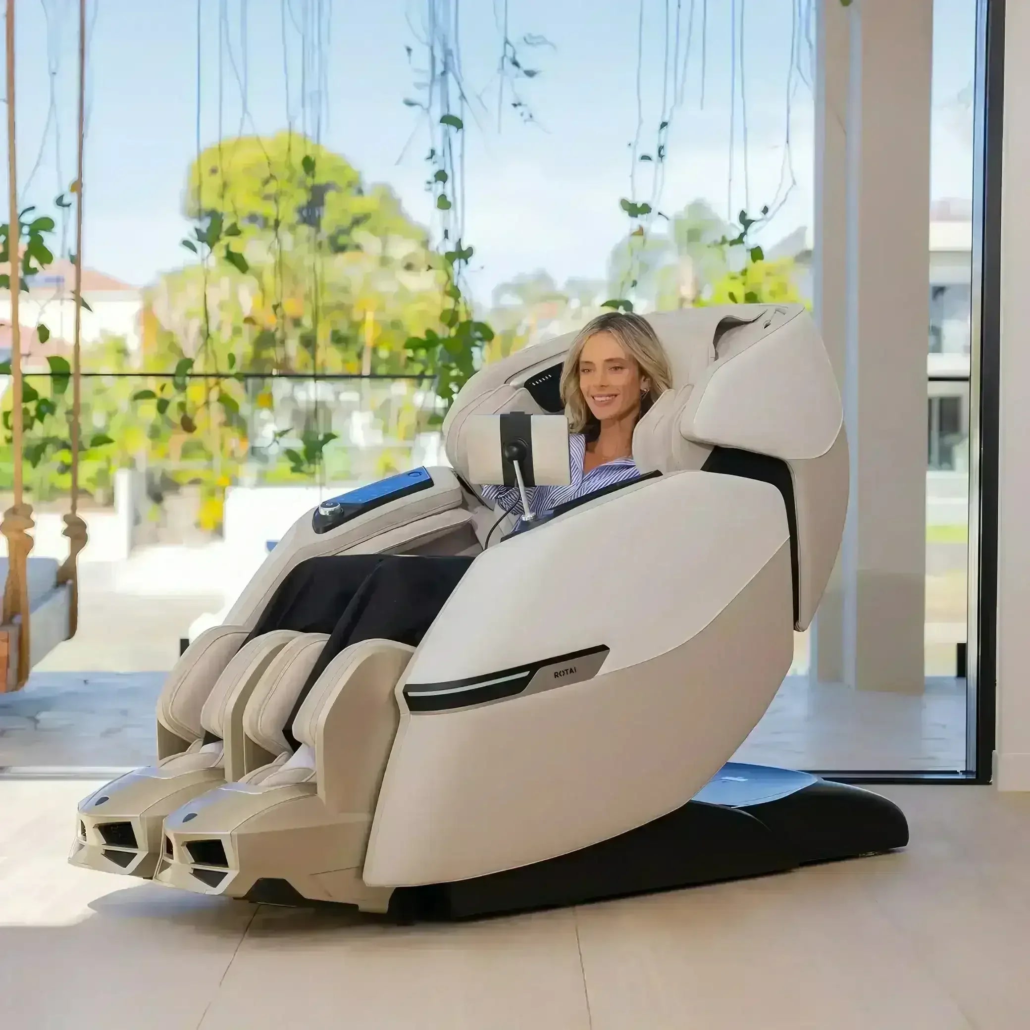 Advanced AI Robotic Massage Chair (Beige) - Rotai - Best Massage Chair in Dubai UAE - Shop massage chairs in UAE, Saudi Arabia -Therapy Massage Chairs - Back, Neck, & Leg Pain Relief