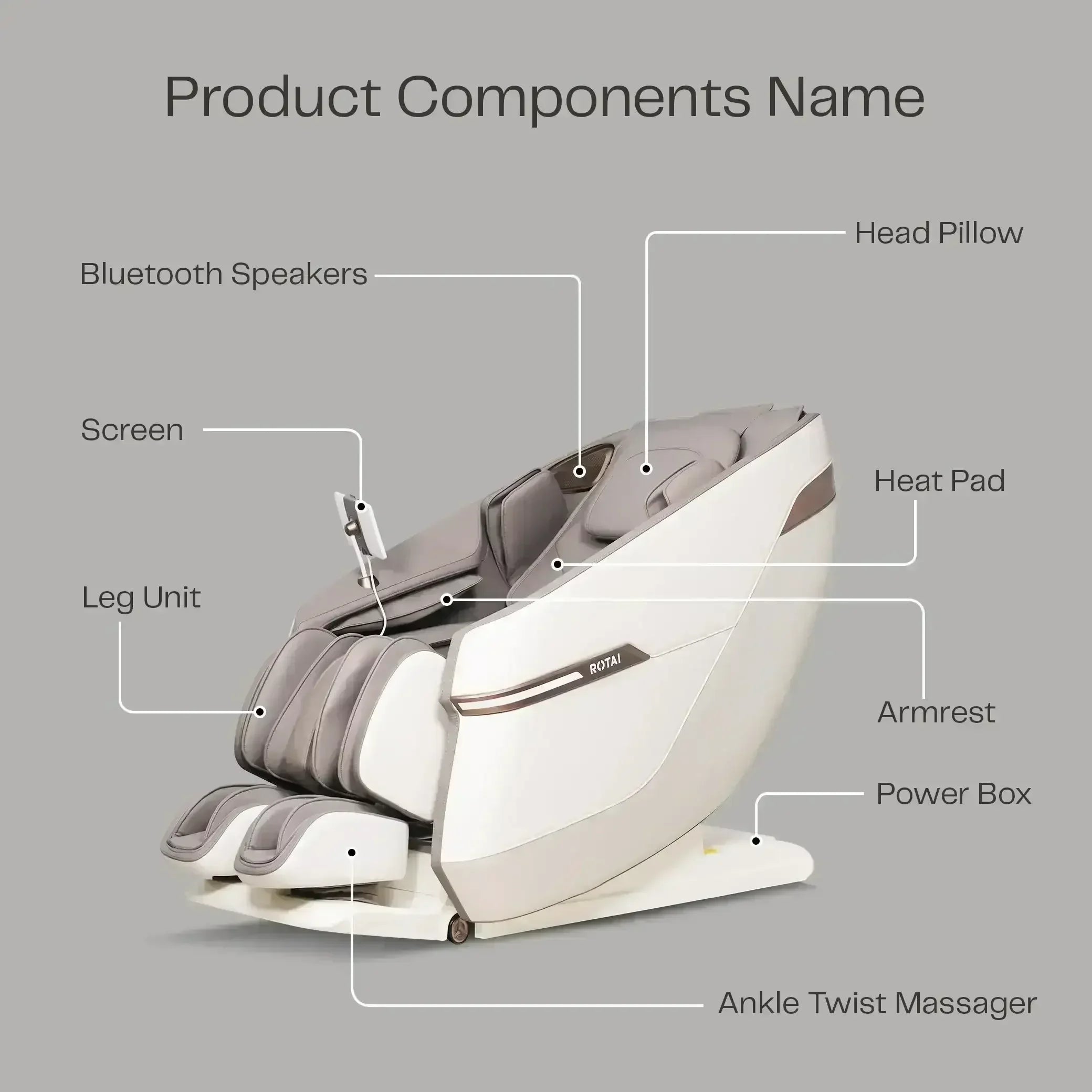 Jazz Recovery Massage Chair (WHITE) - Rotai - Best Massage Chair in Dubai UAE - Shop massage chairs in UAE, Saudi Arabia -Therapy Massage Chairs - Back, Neck, & Leg Pain Relief