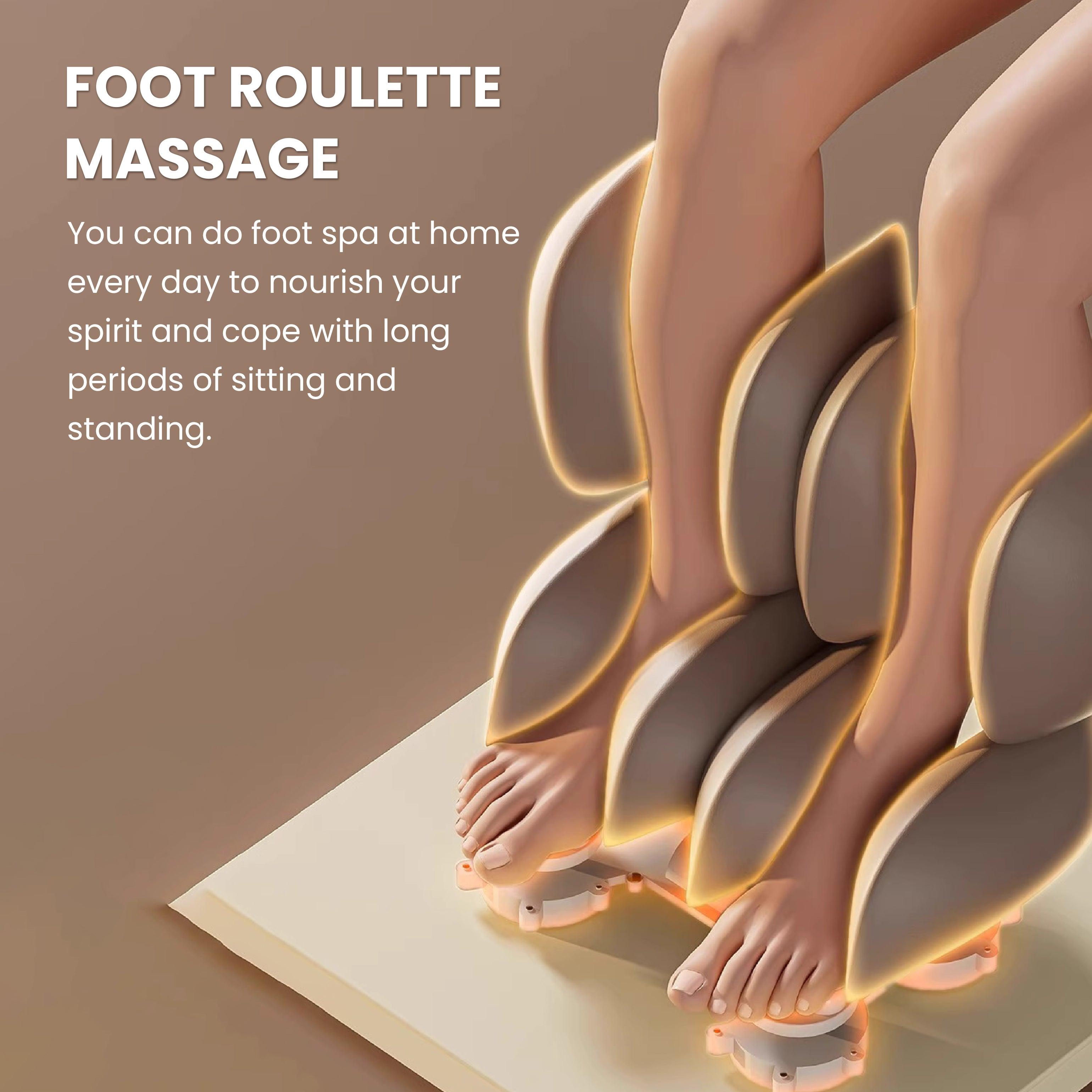 Foot roulette massage feature of Royal Magestic Pro Massage Chair demonstrating foot spa treatment for relaxation and stress relief