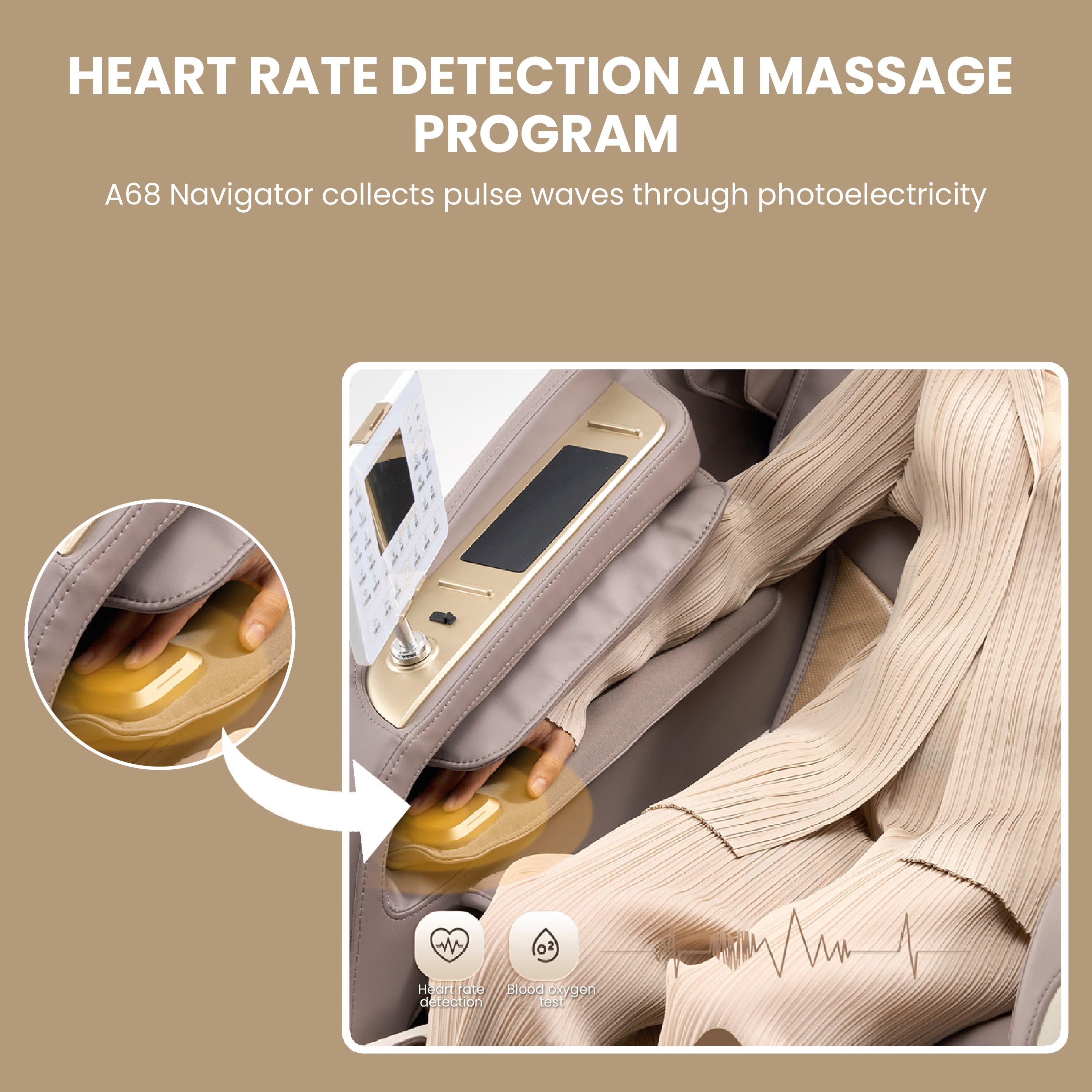 Heart rate detection AI massage program on Royal Magestic Pro Massage Chair with pulse wave collection and 3D movement technology
