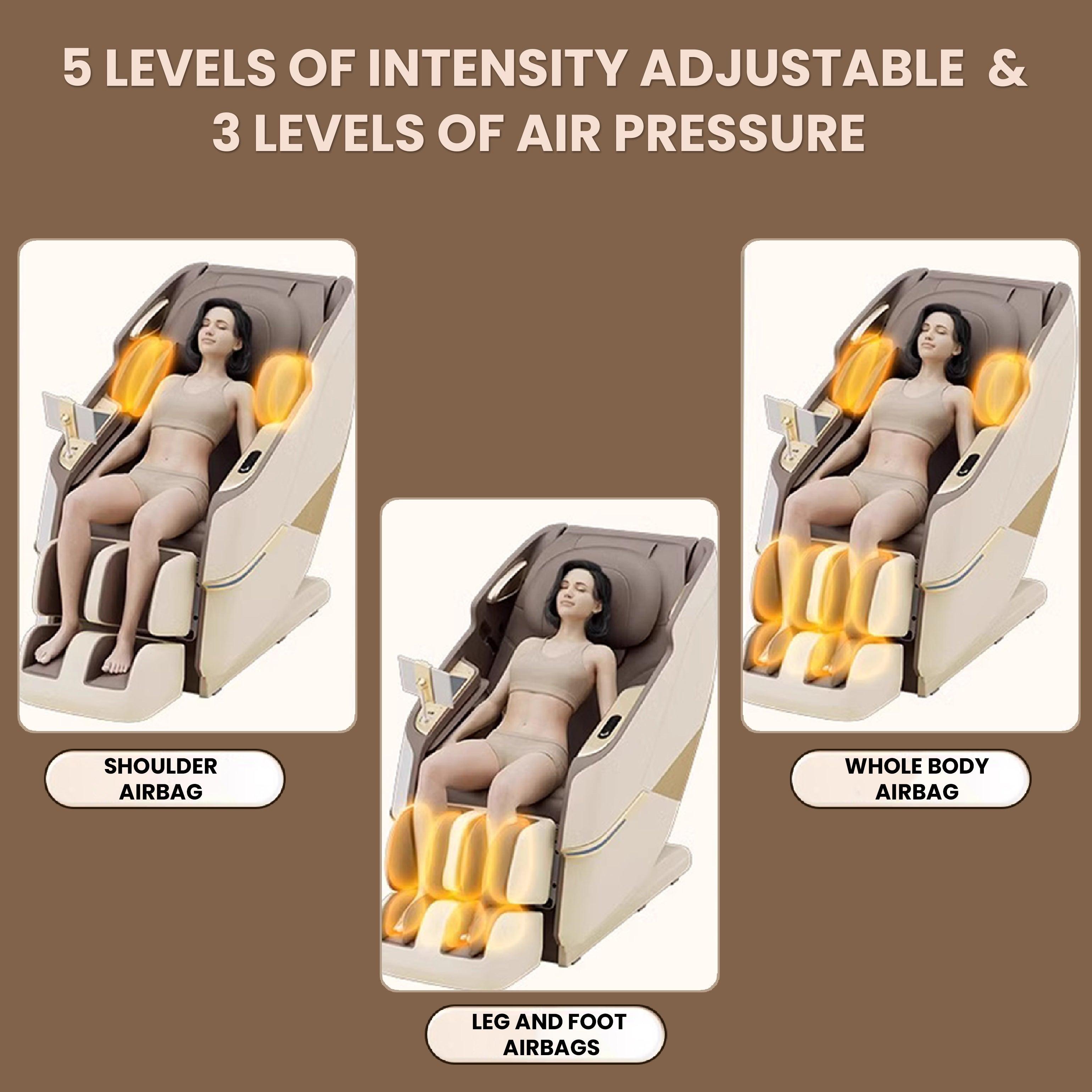 Best massage chair UAE with adjustable intensity, air pressure levels, shoulder, leg and foot airbags for ultimate relaxation.