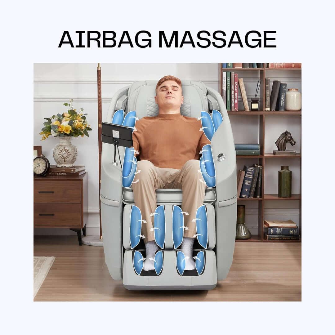 Man enjoying airbag massage in Ekanite Massage Chair and Sofa, best massage chair in UAE and Dubai, كرسي استرخاء كرسي مساج كهربائي.