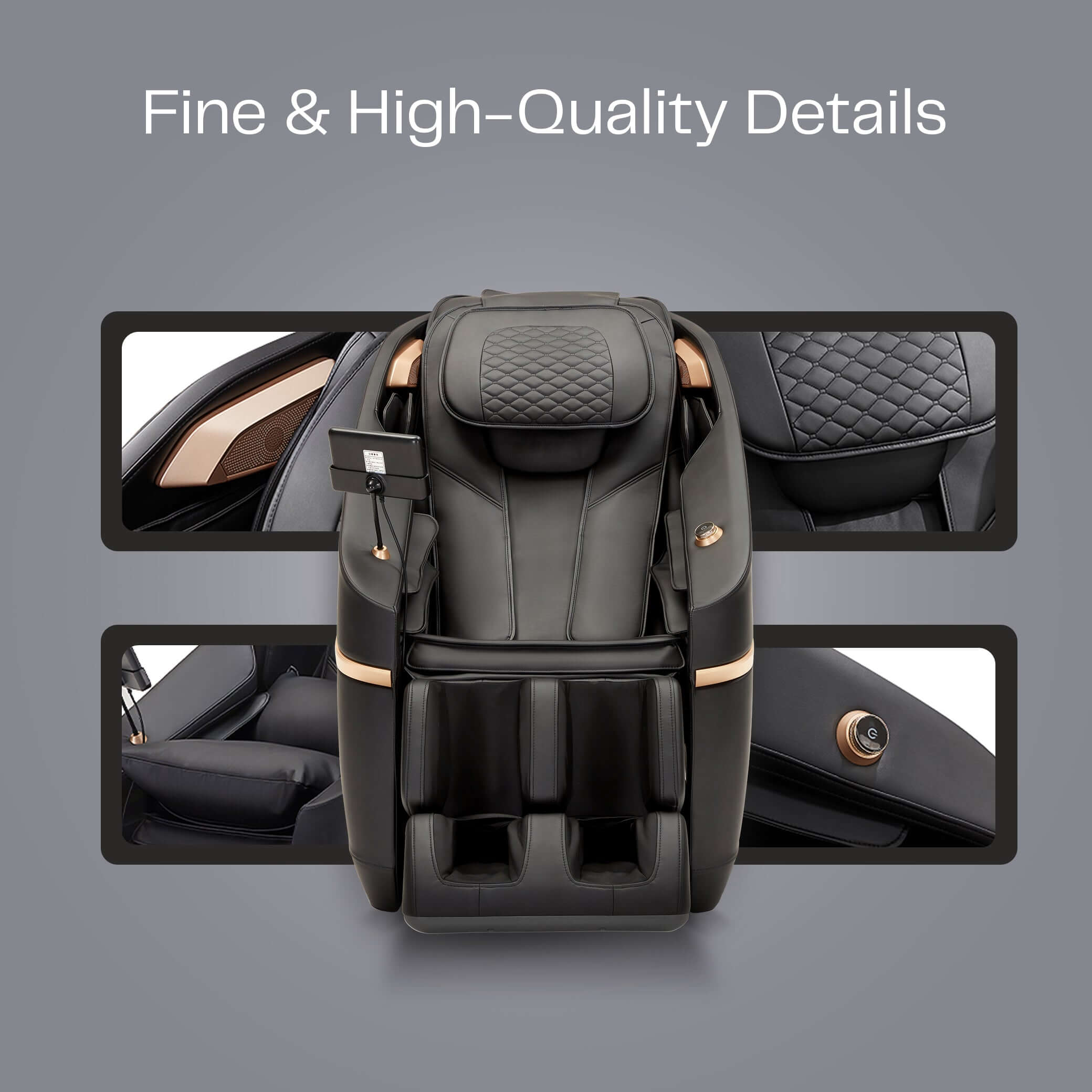 Black Ekanite 2 in 1 Massage Chair and Sofa with fine high-quality details, highlighting luxury design features.