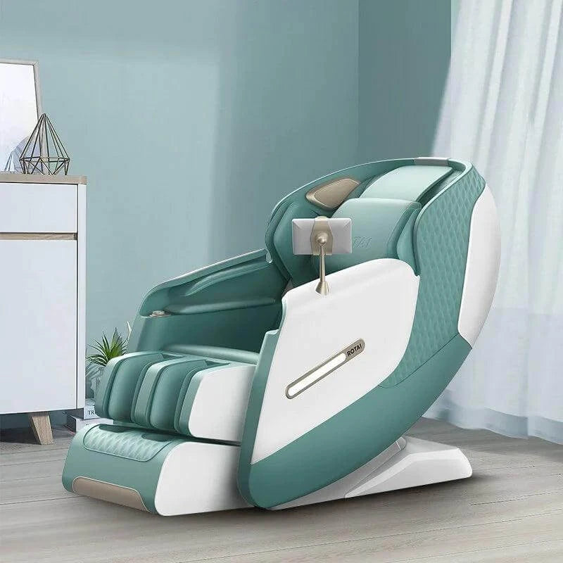 Buy Royal Omega Massage Chair A50 by Rotai, best massage chair brand in Dubai, UAE, Saudi Arabia, كرسي التدليك, green leather design.